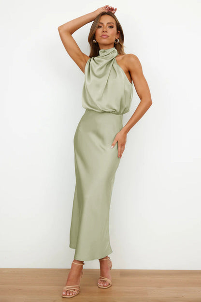 Claire | Satin Long Dress with Halter Neck
