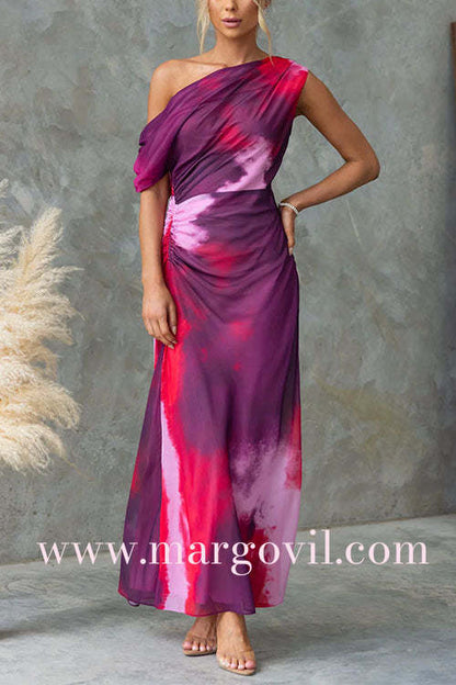 Eloina | One Shoulder Ruched Waist Tie Dye Maxi Dress