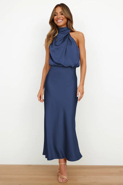 Claire | Satin Long Dress with Halter Neck