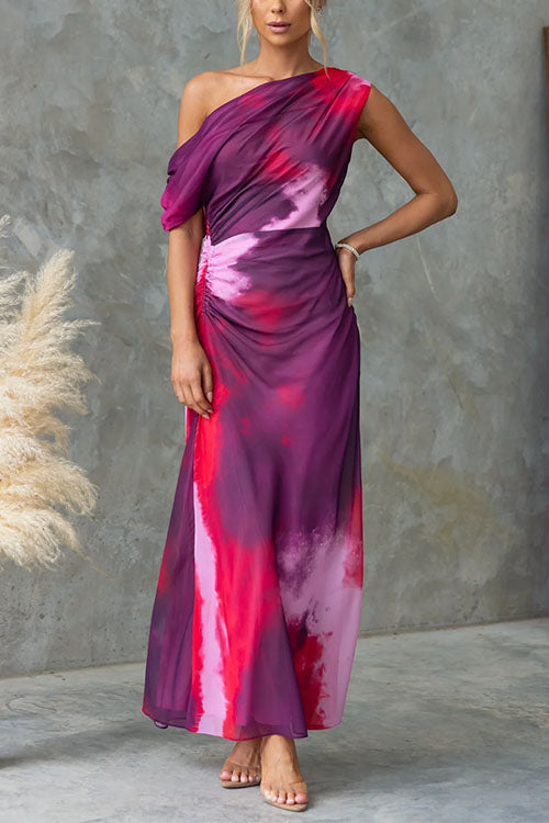 Eloina | One Shoulder Ruched Waist Tie Dye Maxi Dress
