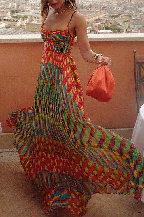 Molly | Strap Contrast Print Swing Maxi Vacation Dress