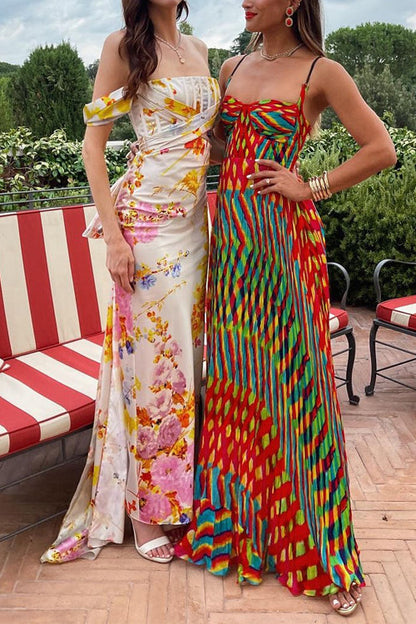 Molly | Strap Contrast Print Swing Maxi Vacation Dress