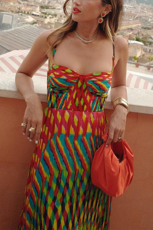 Molly | Strap Contrast Print Swing Maxi Vacation Dress