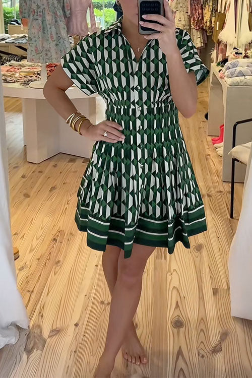 Emira | Short Sleeves Button Up Geometric Print Mini Dress