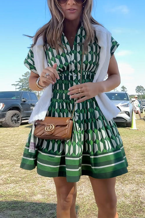 Emira | Short Sleeves Button Up Geometric Print Mini Dress