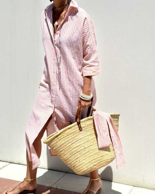 Amira | Classic Striped Lace Shirt Dress