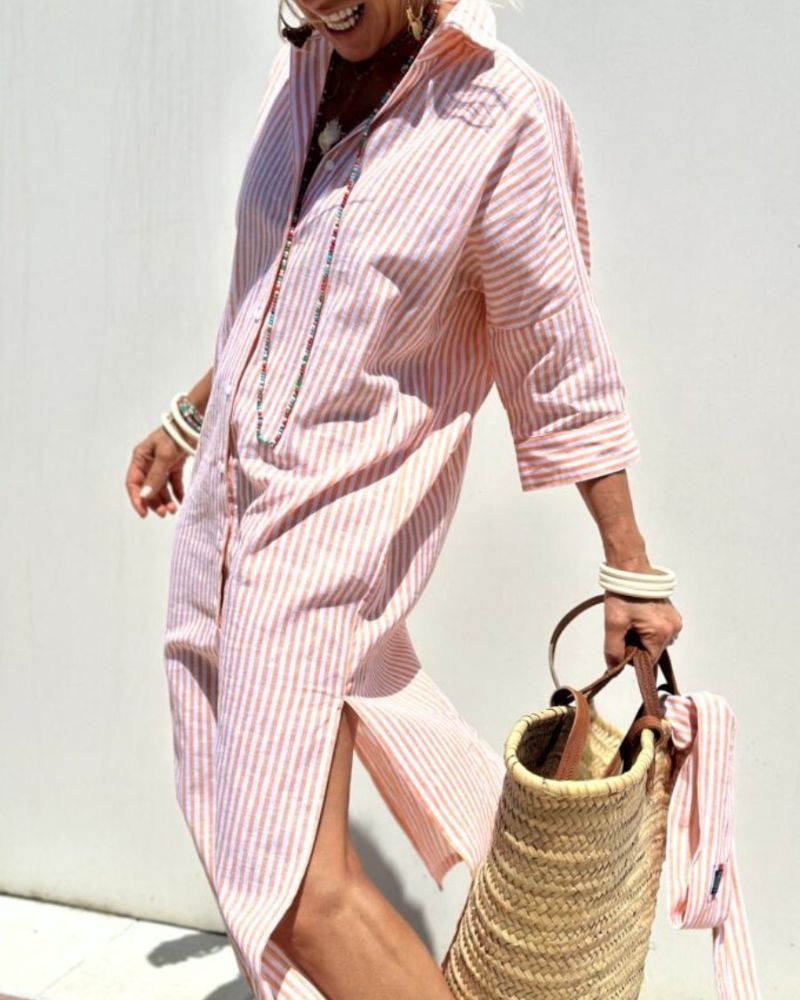 Amira | Classic Striped Lace Shirt Dress