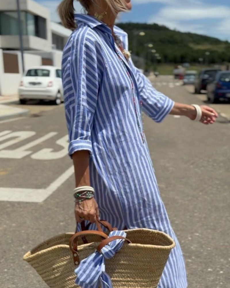 Amira | Classic Striped Lace Shirt Dress