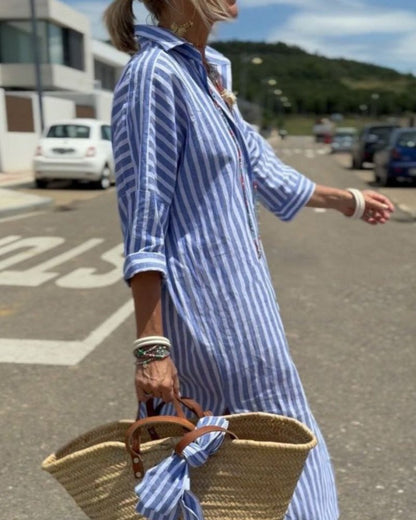 Amira | Classic Striped Lace Shirt Dress