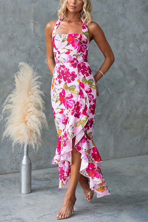 Lunaria | Halter Floral Ruffle Maxi Dress