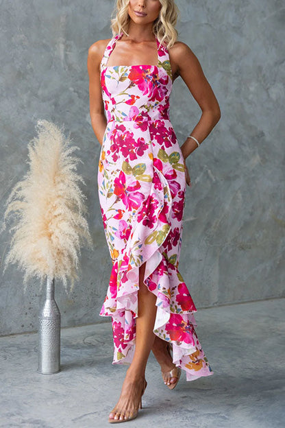 Lunaria | Halter Floral Ruffle Maxi Dress