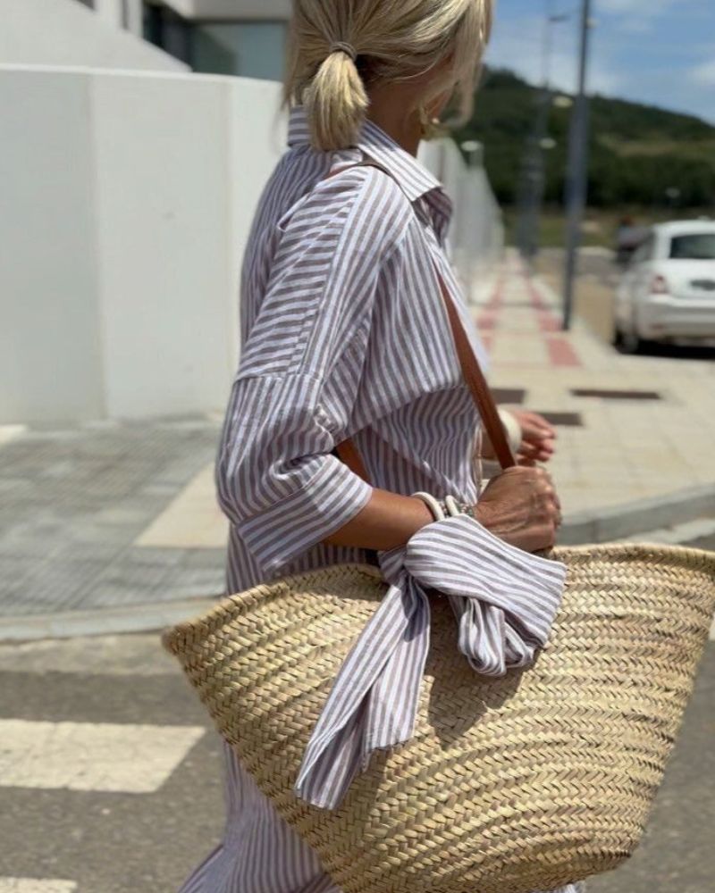 Amira | Classic Striped Lace Shirt Dress