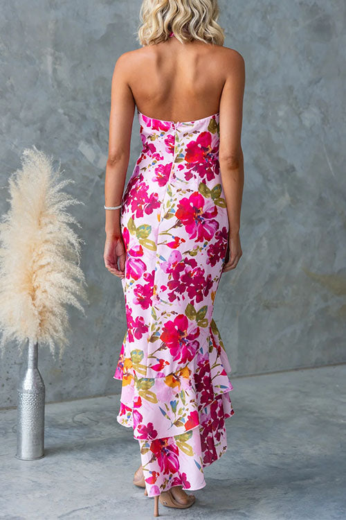 Lunaria | Halter Floral Ruffle Maxi Dress