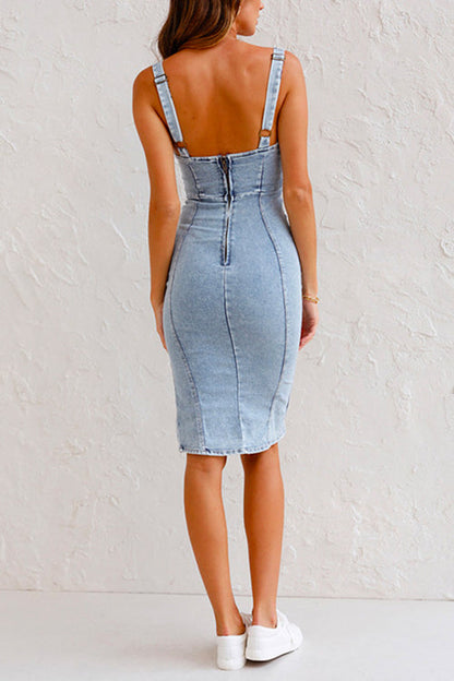 Hayley | U Neck Slit Denim Bodycon Cami Dress