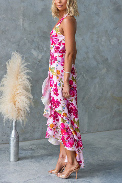 Lunaria | Halter Floral Ruffle Maxi Dress