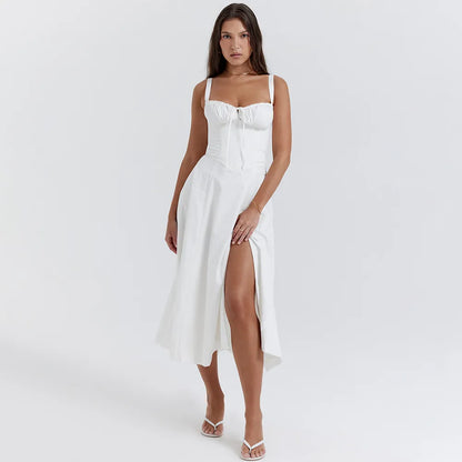 Ruffle Hem Cami Plain Midi Dress