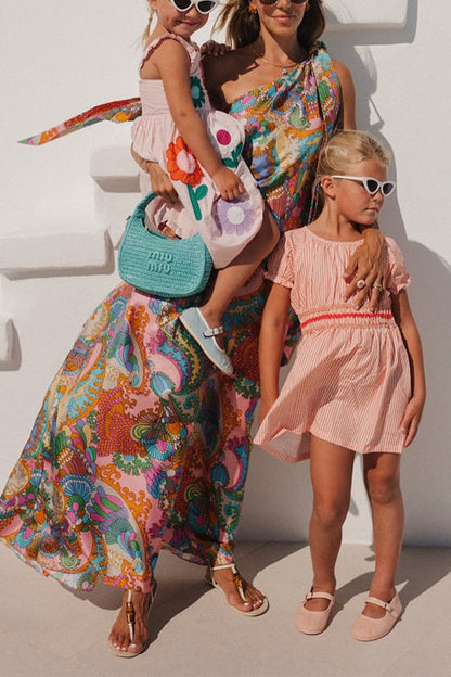 Valaya | Tie Knot One Shoulder Unique Print Maxi Vacation Dress