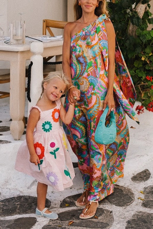 Valaya | Tie Knot One Shoulder Unique Print Maxi Vacation Dress