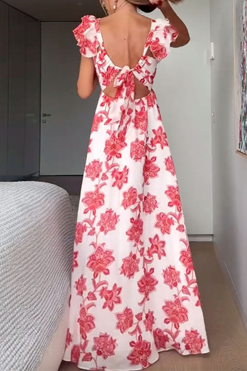 Elaine | Ruffle V Neck Floral Maxi Dress