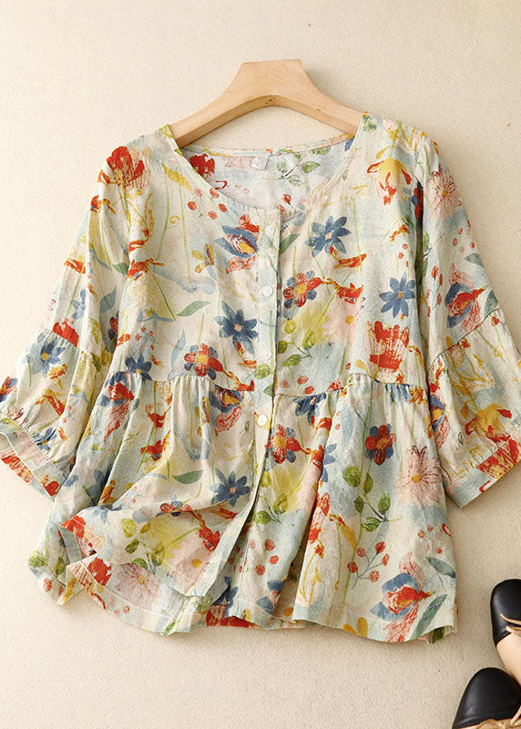 Emma | Floral Linen Patchwork Tee