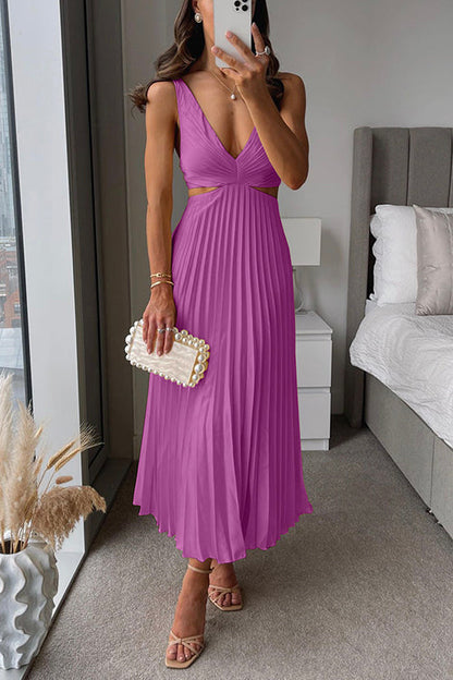 Clara | Cut Out Waist Sleeveless Pleated Maxi Dress