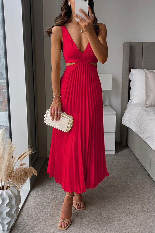 Clara | Cut Out Waist Sleeveless Pleated Maxi Dress