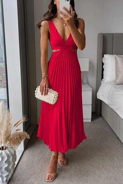 Clara | Cut Out Waist Sleeveless Pleated Maxi Dress