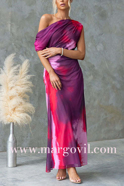 Eloina | One Shoulder Ruched Waist Tie Dye Maxi Dress