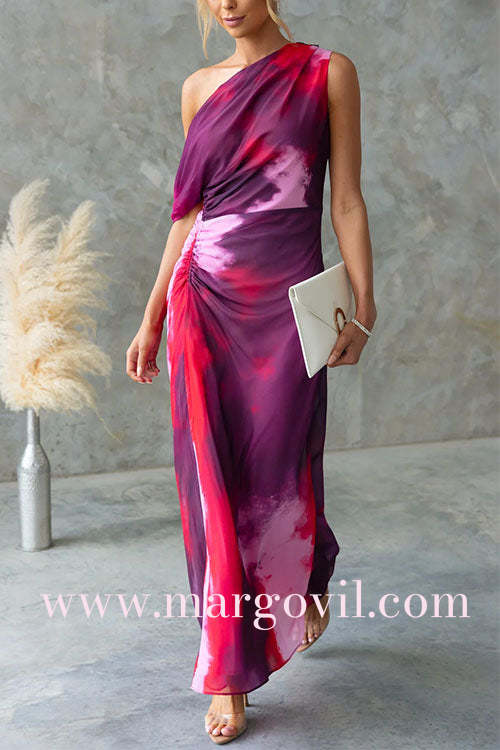 Eloina | One Shoulder Ruched Waist Tie Dye Maxi Dress