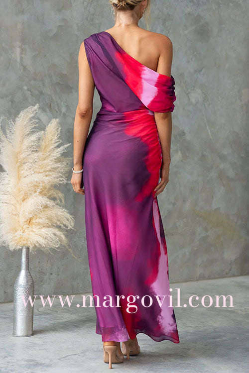Eloina | One Shoulder Ruched Waist Tie Dye Maxi Dress