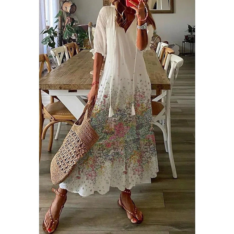 Mayra| Elegant Loose Cotton-Linen Maxi Dress